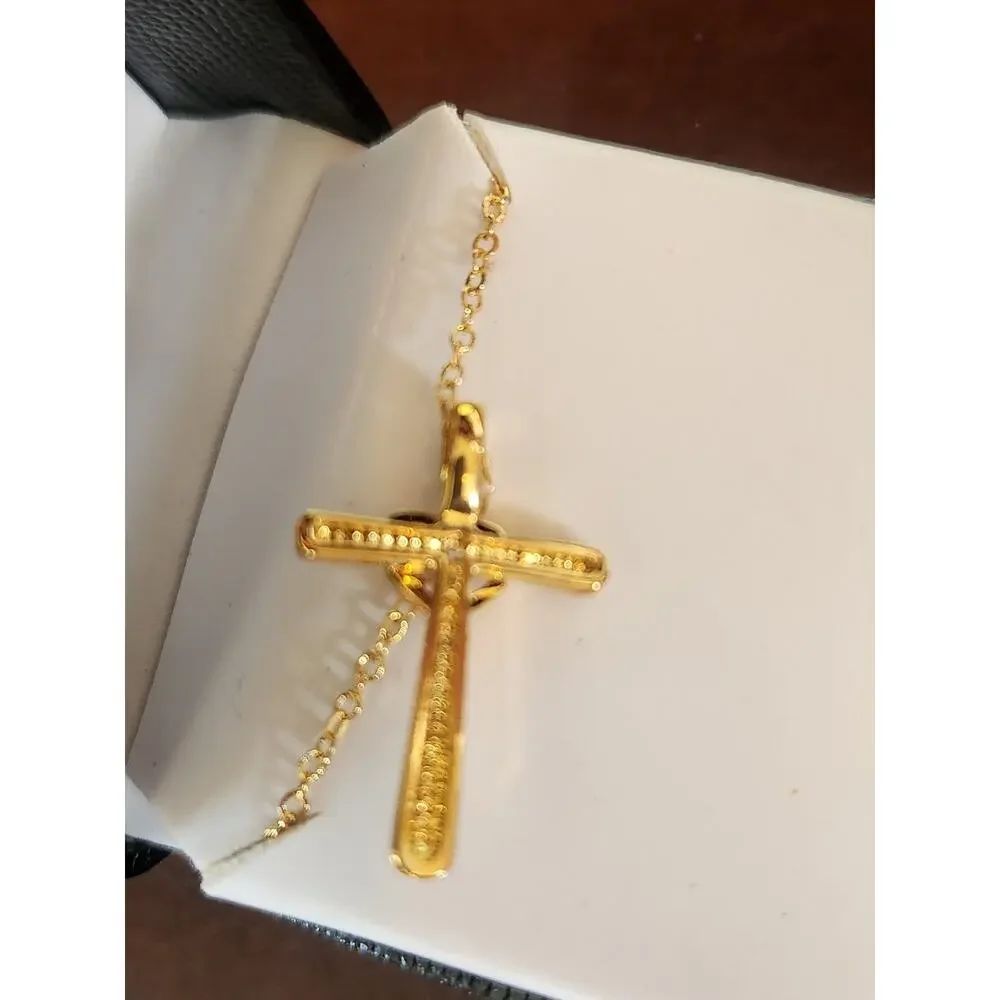 Tivoli Gold Tone Cross Heart Pendant Necklace Crystal Accent - Picture 4 of 6